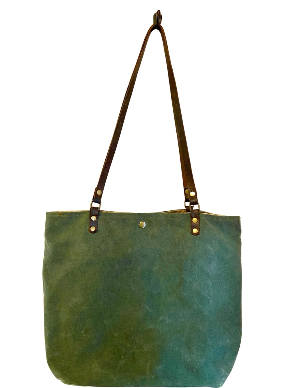 In Blue  Lined Waxed Canvas Green Minimalist Tote